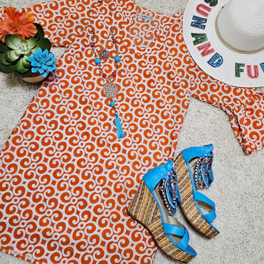 Buckhead Betties Prep Rally Orange & White Parker Dress Size Medium. - Picture 8 of 11